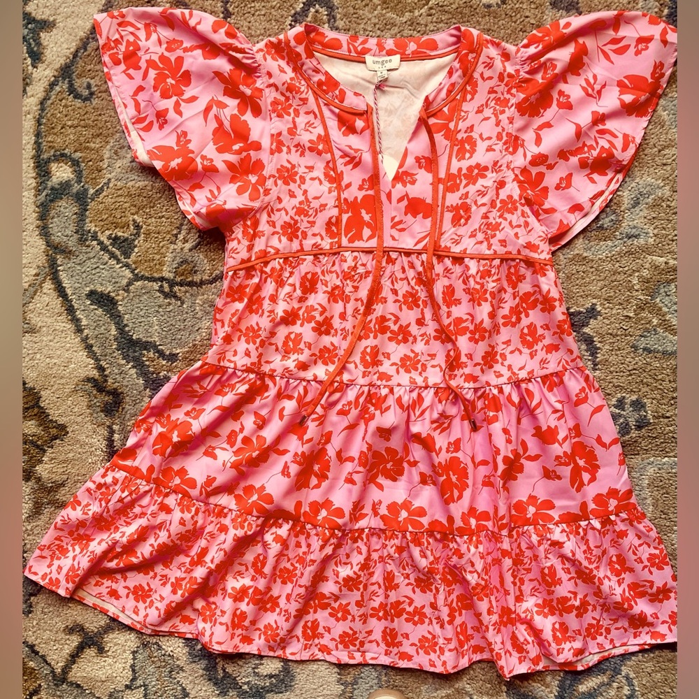 Umgee Pink and Orange Floral Dress NWT